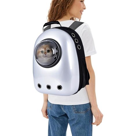 Sac à Dos de Transport pour Chat, Respirant et Imperméable Bulle Sac à Dos pour Animal de Compagnie,Sac à Dos Chat Chien avec Sac de Rangement pour Bouteille d'eau,Bandoulière Réglable (1/5)