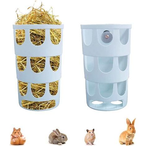 2 Pieces Grass Feeder, Hay Feeder, Rabbit Hay Feeder, Plastic Food Dispensers Hangable Porous Feeder, for Guinea Pig, Chinchilla, Rabbits, Blue