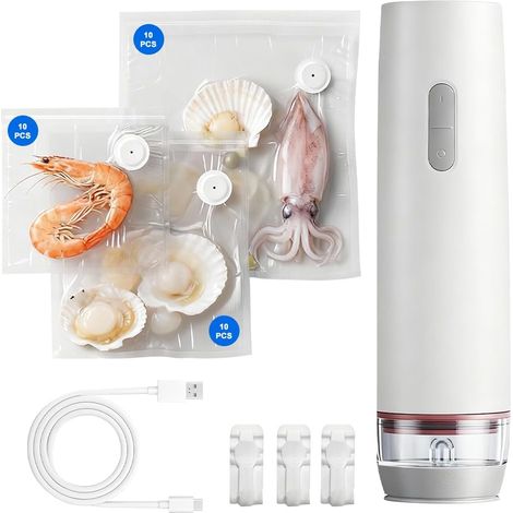Machine Sous Vide Alimentaire Portable, Mise Sous Vide Alimentaire, Puissance d'Aspiration de 40 kPa avec 30 Sacs, Solide Réutilisables Ustensile de Cuisine Compact (1/5)
