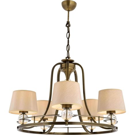Lustre élégant et vintage, corps en métal et verre, 85 cm de hauteur, 65 cm de diamètre, 5 ampoules E27 max. 40 W, Design moderne américain traditionnel glam