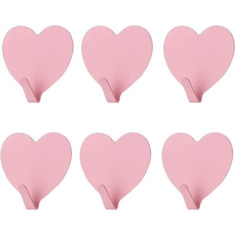Ganchos de pared decorativos en forma de corazón (rosa claro), de acero inoxidable, resistentes y adhesivos, para el hogar, la cocina, el baño y la oficina (paquete de 6) (1/4)