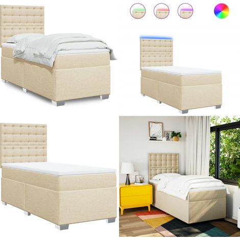 Boxspringbett mit Matratze Creme 100x200 cm Stoff - Boxspringbett - Doppelbett - Cremefarbenes Schlafzimmer - Bettenrahmen Mit Kopfteil - LED Beleuchtung - Home & Living (1/5)