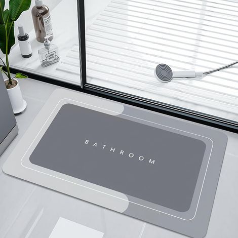Tapis de bain diatomite – 40×60 cm, super absorbant, antidérapant, usage salle de bain/cuisine/chambres/éviers (gris) (1/5)