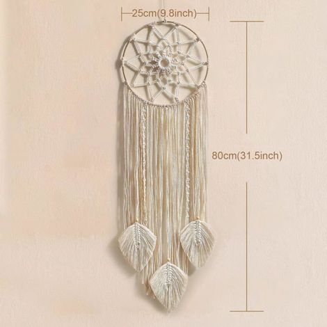 Attrape-rêves tissé à la main, grande tenture murale à pompon de plumes, style bohème, cadeau artisanal décoratif. (1/4)