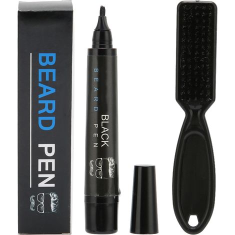 Kit de crayon à barbe ABS waterproof, 4 embouts & pinceau pour remplissage moustache, noir (1/5)