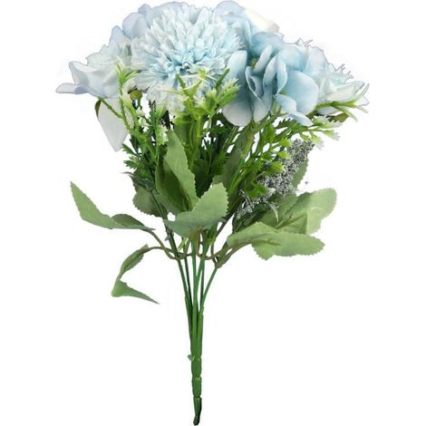 Ramo de 7 flores artificiales variadas con ajo de 32 cm en color azul. (1/3)