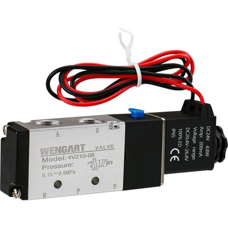 Électrovanne Pneumatique 24V DC 5/2 Voies 1/4" pour Automaticiens et Électriciens, Évite l'Encombrement des Armoires Étroites, avec Câblage Direct et Kit Raccords 6mm (1/5)