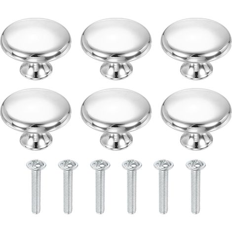 6 Poignées De Tiroir, Diamètre 1-3/8 Pouce (35mm) Bouton De Meuble Chromé Poli, Poignée Ronde De Cuisine Avec Vis Pour Armoire De Chambre Commode, Argent (1/5)