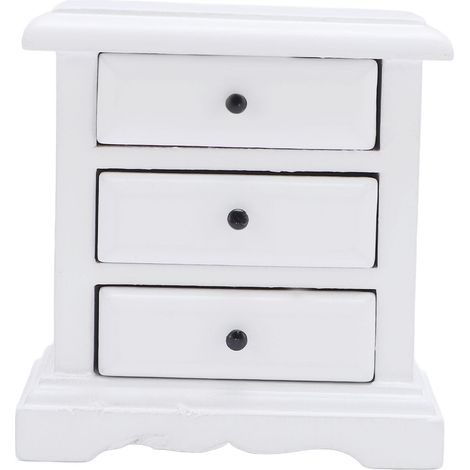 Table de chevet pour maison de poupée 1:12 en bois de bouleau avec 3 tiroirs fonctionnels blanc 5,2x5,5x3,4cm (1/5)