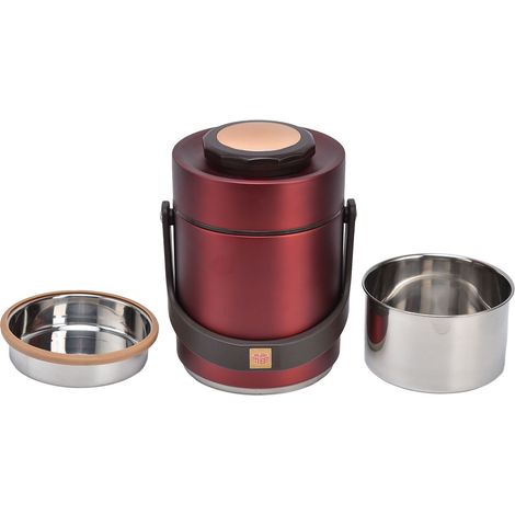 Boîte à bento sous vide en acier inoxydable 304, 3 compartiments, portable et isotherme, idéale pour les étudiants et les employés de bureau, rouge. (1/5)