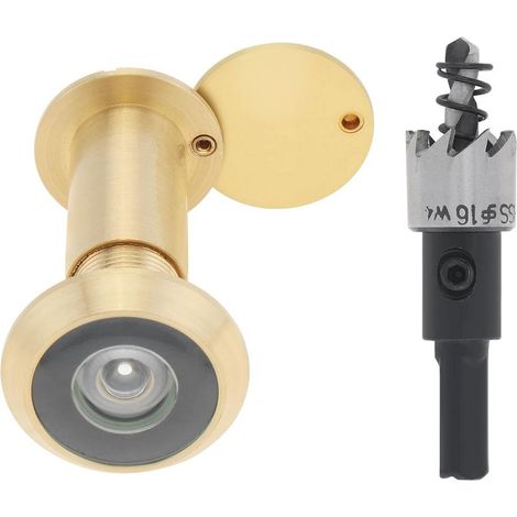 Mirilla para puerta, latón, apertura de 200 grados con broca de 16 mm, diámetro del tubo de 16 mm para puertas de 35 a 55 mm de espesor (dorado) (1/5)
