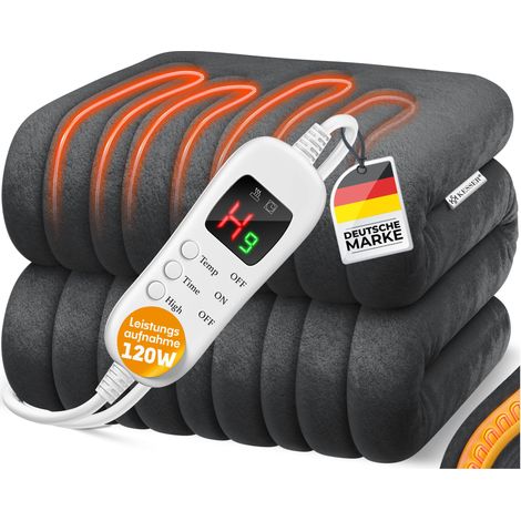 KESSER® Heizdecke aus Plüsch TÜV SÜD GS geprüft  elektrische Wärmedecke mit Timer Abschaltautomatik  Kuscheldecke   9 Temperaturstufen & waschbar  Dunkelgrau / 180 x 130 cm