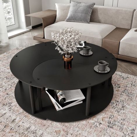 Gignese Couchtisch-Set, 3-teilig, 3 Fächer, rund, 70x70x38h cm, Schwarz (1/5)