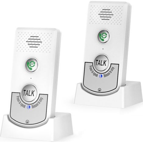 2-Way Wireless Intercom System for Portable Home Voice Intercom Ringer with 2000mAh Rechargeable Battery, 1000M Long Range Intercom System for Home, White