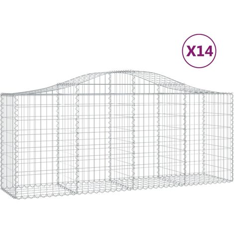 Cestini per gabbioni Muro di contenimento ad arco Recinzione a gabbia 1 set da 4 200 x 50 x 80/100 cm Ferro zincato Argento 020040589