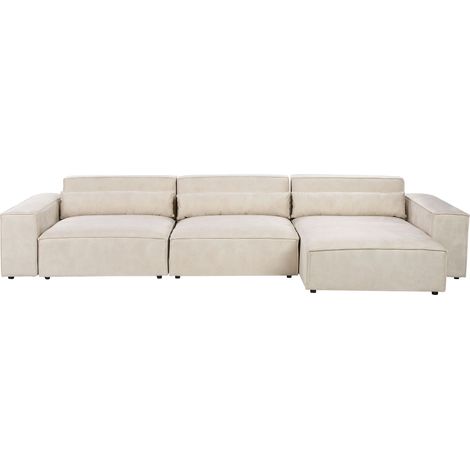 Left Hand 4 Seater Modular Sofa Beige Velvet Sectional Couch Sofa with Black Legs Modern Living Room HELLNAR (1/5)