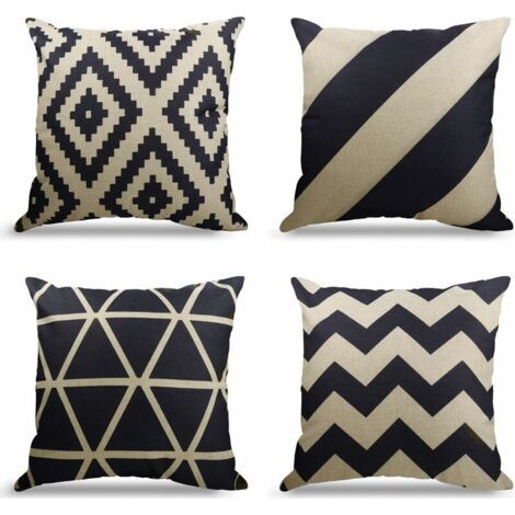 Lot de 4 Housse de Coussin Canapé Taie d'oreiller Decoration Canapé Housses de Coussin en Lin d'extérieur Housse de Coussin Décoration pour Chambre, canapé, Lit,Jardin (Black-beige, 45x45cm) (1/5)