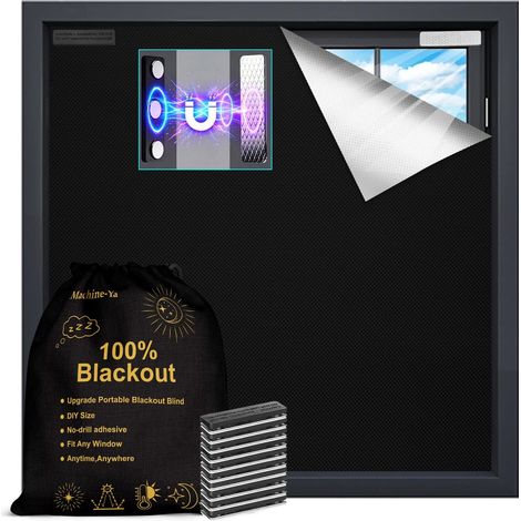 Store magnétique occultant à coller - 250 x 145 cm - Installation magnétique puissante - Réutilisable et amovible - Pour chambre à coucher - Noir (1/5)