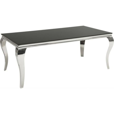 Table de salle à manger VELENA – Edelstahl poliert und schwarzes Glas – 200 cm – Moderner Barockstil