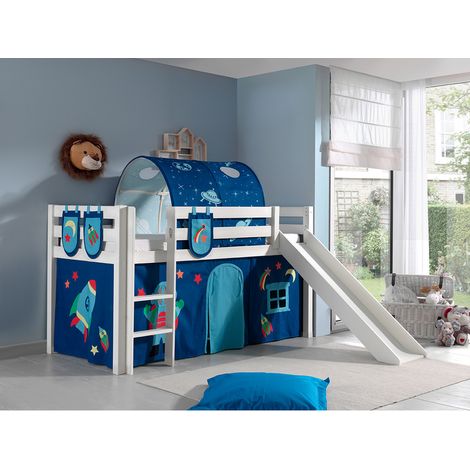 Cama de media altura 90x200 con tobogán, somier y funda Astro Vipack Pino - Blanco