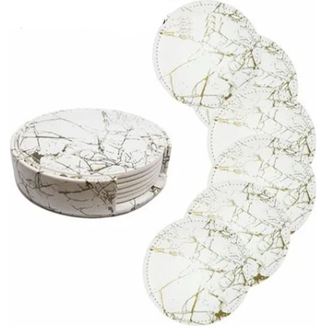 7 Pièces Sous-verres Ronds Réversibles en Cuir Apparence Marbre Platine 10cm pour Maison (1/5)