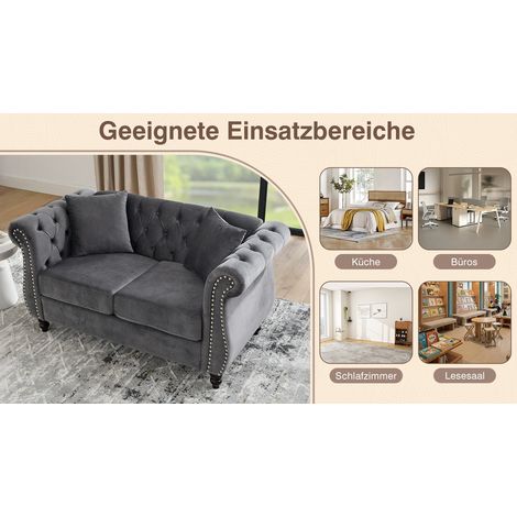 Divano Chesterfield 2 posti in velluto grigio con cuscini removibili - MEUBLIV (1/5)