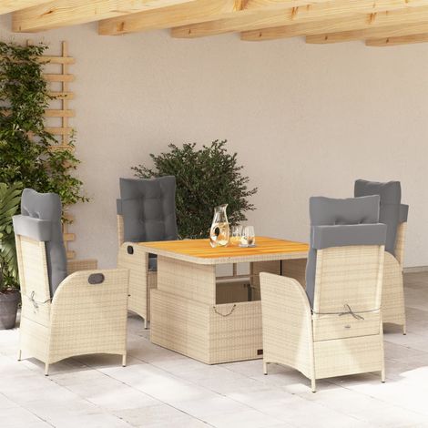 Set comedor de jardín 5 pzas con cojines ratán sintético beige (1/5)