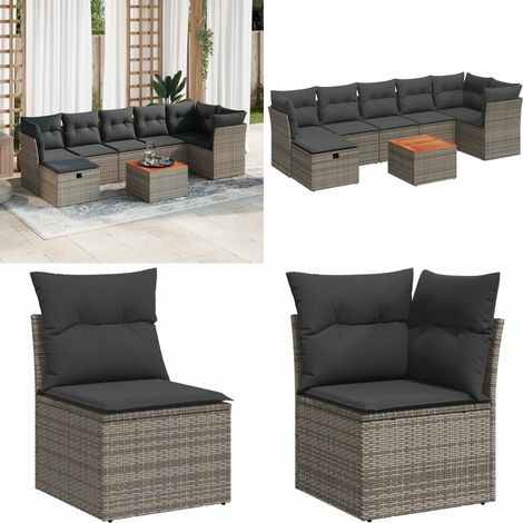 vidaXL Salon de jardin 8 pcs avec coussins gris résine tressée (1/5)