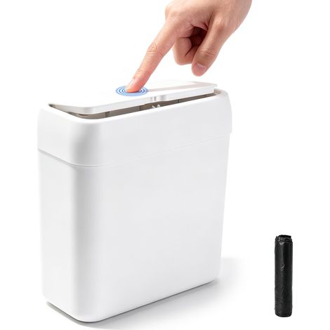 Petite Poubelle de Salle de Bain avec Couvercle, 8 L Poubelle Étroite en Plastique, Couvercle à Charnière, Adaptée aux Foyers avec Animaux, pour Cuisine, Chambre, WC et Salon (1/5)