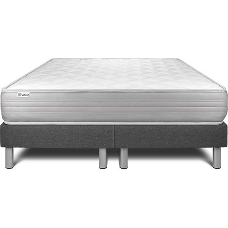 Base tapizada gris + Colchón con espuma viscoelástica 2x80x200 (1/5)