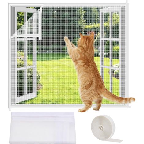 Mosquitera blanca autoadhesiva para ventanas, 100 x 130 cm, fabricada en tejido PP transpirable, no requiere taladrar, segura y fiable. (1/5)