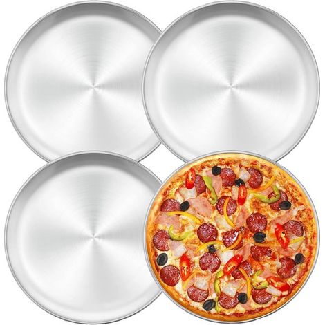 Pierre à pizza pour barbecue, planche à pizza ronde en acier inoxydable, compatible four, pour la cuisson, le service et le grillage, durable et compatible lave-vaisselle, argentée (26 cm) (1/5)