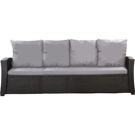Setgarden – Coussins de canapé de jardin 3 places en résine tressée – Coussins d'assise 168x50x7 cm et dossier 3x50x56 cm – Polyester enduit téflon gris