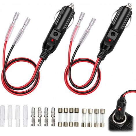 2PCS Adaptateur Mâle pour Allume,Allume Cigares Fiche,Adaptateur Mâle pour Allume Cigare,Cigare avec Câble D'alimentation 16 AWG 12V/24V Universel pour onduleur de Voiture,Pompe à Air,Tasse électrique (1/5)