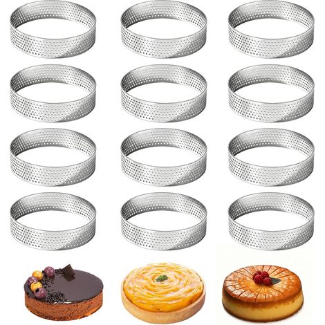 12 Pcs Foam Tart Pans 6cm Dessert Rings with Holes Stainless Steel Small Round for Mousse Quiche Muffin Pie (1/5)