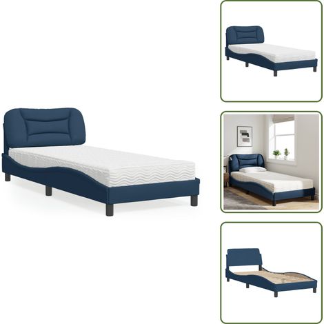 The Living Store Lit avec matelas bleu 80x200 cm tissu - Lit Double - Lit Confortable - Lit Design - Literie - Sommier Tapissier (1/5)