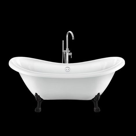 Baignoire sur pieds rétro DARLINGTON Blanche 175 cm Pieds de Lion Noirs