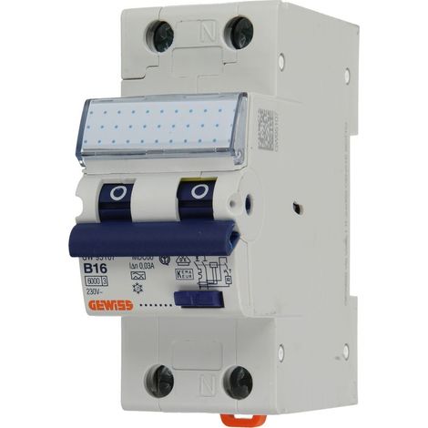 Gewiss DISJONCTEUR DIFFÉRENTIEL KOMPACT - MDC 60 - 1P+N COURBE B 16A TYPE A Idn=0,03A - 2 MODULES, GW95107
