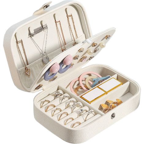 Schmuckschatulle, kleine Schmuckschatulle für Damen und Mädchen, Reise-Schmuck-Organizer, für Ringe, Ohrringe, Ohrringe, Halsketten, Armbänder, (weiß)