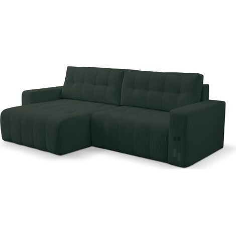 Selsey Maillo – Ecksofa mit Schlaffunktion & Bettkasten, Cord, Universal, Dunkelgrün