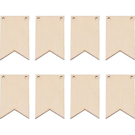 100 pendentifs en bois créatifs en forme de drapeau, étiquettes carrées à suspendre soi-même, décoration murale ou de porte, cadeaux de fête avec cordes en chanvre (beige) (1/3)