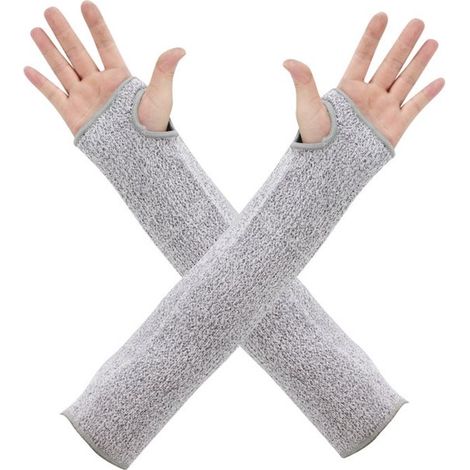 Manches anti-coupures - Manches de protection avec passe-pouces pour la cuisine, la boucherie et le jardinage, respirantes et extensibles (gris) (1/3)