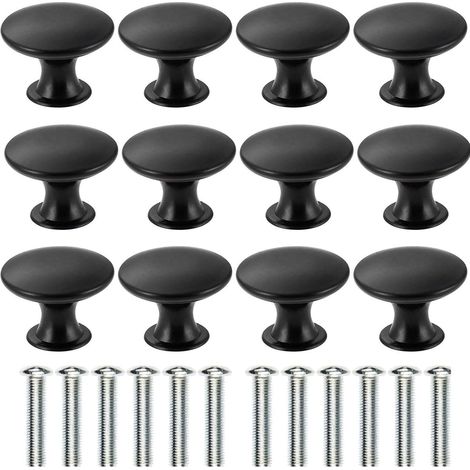 12PCS Noir Tiroir de Porte Poignée, 30mm Bouton de Meubles, Unique Trou Rond Boutons de Tiroir, Boutons de Porte, Poignées de Meuble pour Placard Armoire Cuisine, chambre d'enfant