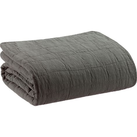 VIVARAISE - Jeté de lit Vivaraise Titou - Gris anthracite - Coton recyclé (50%) - 260 x 260 cm