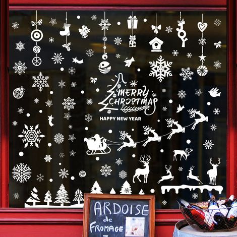Sticker Fenêtre Noël - Adhésif Statique Réutilisable Sans Colle - Décoration Fenêtre Intérieure Extérieure - Set Motifs Flocons et Sapins - 12 Pièces (1/5)