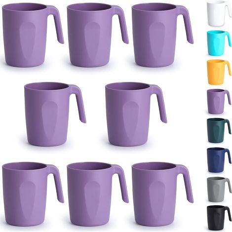 Set de 8 Gobelets, Plastique Violet, Poignées Ergonomiques, Tasses Réutilisables, Micro-ondes, Pour Maison, Jardin, Camping (1/5)
