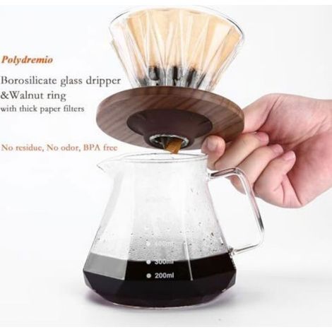 Cafetière à filtre manuel,carafe en verre borosilicate de 600 ml avec 100 filtres en papier taille 02 Femeo (1/4)