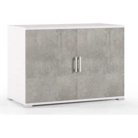 Terraneo Mobiletto Doppia Anta Bianco e Cemento 90x45x66 cm - Mobili (1/2)