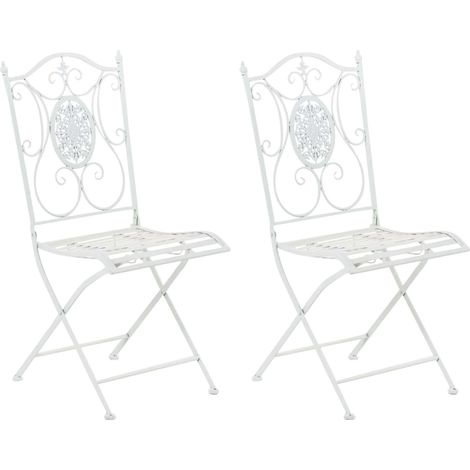 Juego de 2 sillas de jardín balcón terraza diseño rústico plegables en metal blanco 100002876 (1/5)