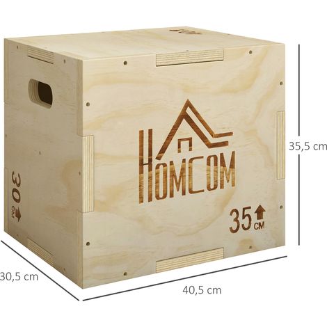 3-in-1 Plyo Box Holz Plyometrische Sprungbox mit 3 Sprunghöhen Griffen 40,5 x 35,5 x 30,5cm Naturholz